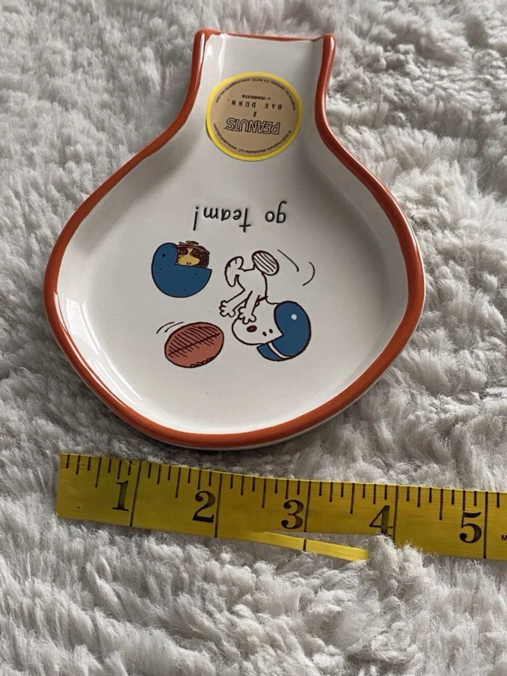 Rae Dunn X Peanuts Snoopy Woodstock Football Go Team Ceramic Spoon Rest NEW